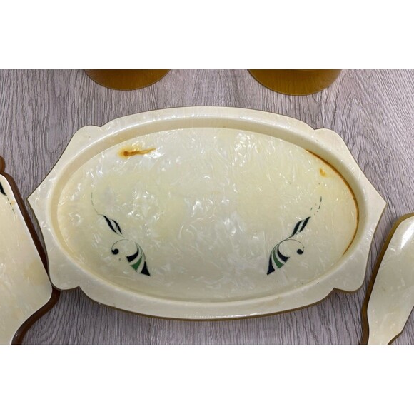 VTG Pyralin Celluloid Pearlized Vanity Set Tray Mirror Shoe Horn Powder Boxes - Picture 6 of 16